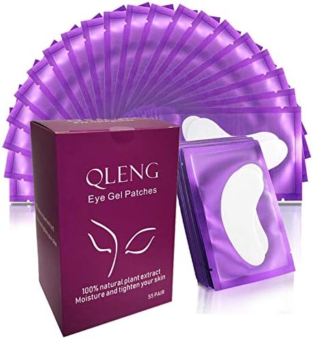 Qleng 55 Pairs Set, Under Eye Hydrogel Pads, Professional Lint Free Eye Mask Eyelash Extension Gel Patches Kit for Adhesive Lash Beauty Tool (Purple)