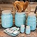 Mason Jar Ceramic Measuring Spoons - Rustic Farmhouse Kitchen Measuring Spoon Set Includes Tablespoon, Teaspoon, More - Beautiful Ceramic Nest Together (Blue)