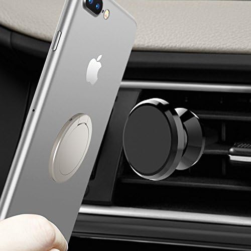 BACAMA Phone Ring Stand Holder + Magnetic Air Vent Car Cradle Set, 360 Degree Rotating Zinc Alloy Kickstand for iPhone X / 8 / 8Plus 7 / 7Plus 6 / 6s Plus, Galaxy, Sony, Huawei