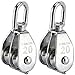 DasMarine 2 Pack M20 Double Pulley Block in 304 Stainless Steel Crane Swivel Hook Double Pulley Roller Loading (M20)