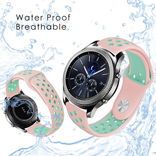 Gear S3 Band, KADES Soft Silicone Band Replacement Strap for Gear S3 Frontier and Gear s3 Classic Smart Watch (Large, Pink/Mint)