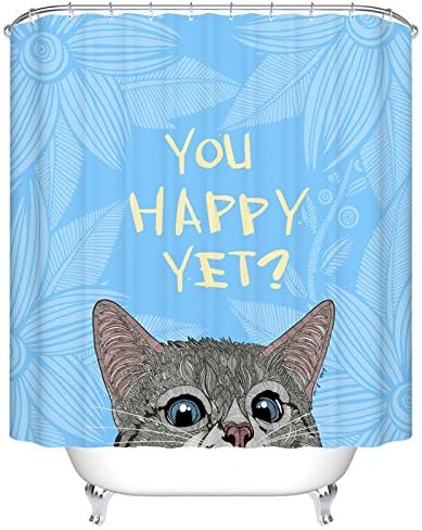 Custom Cute Cat digital print Lovely Pet Thicken Polyester Fabric Shower Curtain 72 x 72-Inch(Blue)