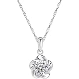 KEISHIN フラワーモチーフ シルバー925ペンダント 45cmネックレス 一粒CZキュービックジルコニア プレゼント 女性