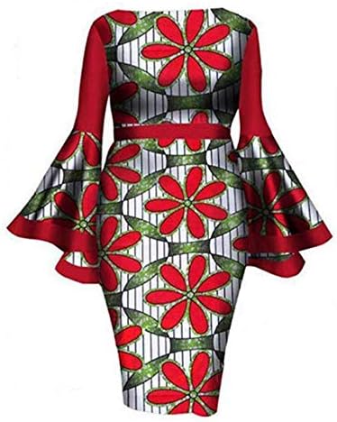 YUHENG Women Plus Size Dress Elegant flowes Printed Round Neck Horn Long Sleeve Cocktail Party Dress Wedding Dress