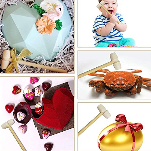 Diamond Heart Shaped Cake Mold Trays Kit, Silicone Chocolate Heart Mold with 5 Pieces Wooden Hammers, Non-Sticky Dessert Cookie Mould for Birthday, Valentine Candy, Chocolate Making
