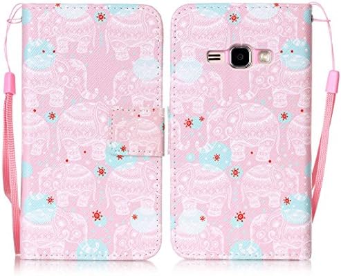 OuDu Printing Pattern Case for Samsung Galaxy J1 2016 SM-J120F PU Leather Cover Flip Wallet Case Silicone Inner Skin Book Style Bumper Folding Holster Shell - Pink Elephant