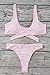ESONLAR Pink Front Knotted Active Crop Top High Waist Bikini Beachwear for Women L
