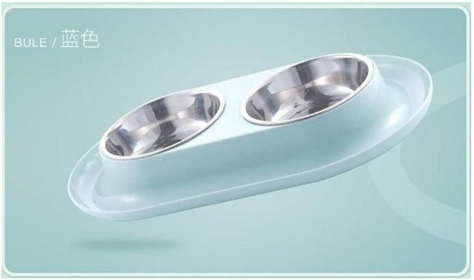 ZHANGFAN Stainless Steel Pet Dog Double Bowls Pet Food Water Plate Food Basin Puppy Splash-Proof Design Feeding Bowl Pet Feeding Supplies-blue