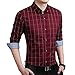 LOCALMODE Men's 100% Cotton Long Sleeve Plaid Slim Fit Button Down Dress Shirt,Wine Red,Medium
