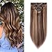 Double Weft 100% Remy Human Hair Clip in Extensions Highlight 14''-22'' Grade 7A Quality Full Head Thick Long Soft Silky Straight 8pcs 18clips (18 Inch 140g,#4/27 Medium brown/Dark Blonde)
