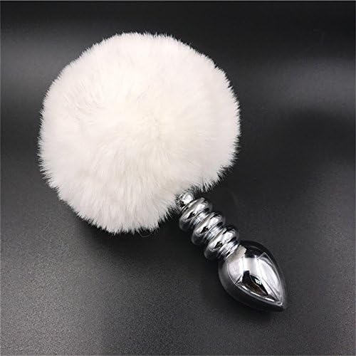 Leosi White Faux Rabbit Tail Stainless Steel Fun Plug Romance Games Play Party Toy Love Gift for High Happy (Style 2, Small Tail,Diameter:9CM/3.54IN)