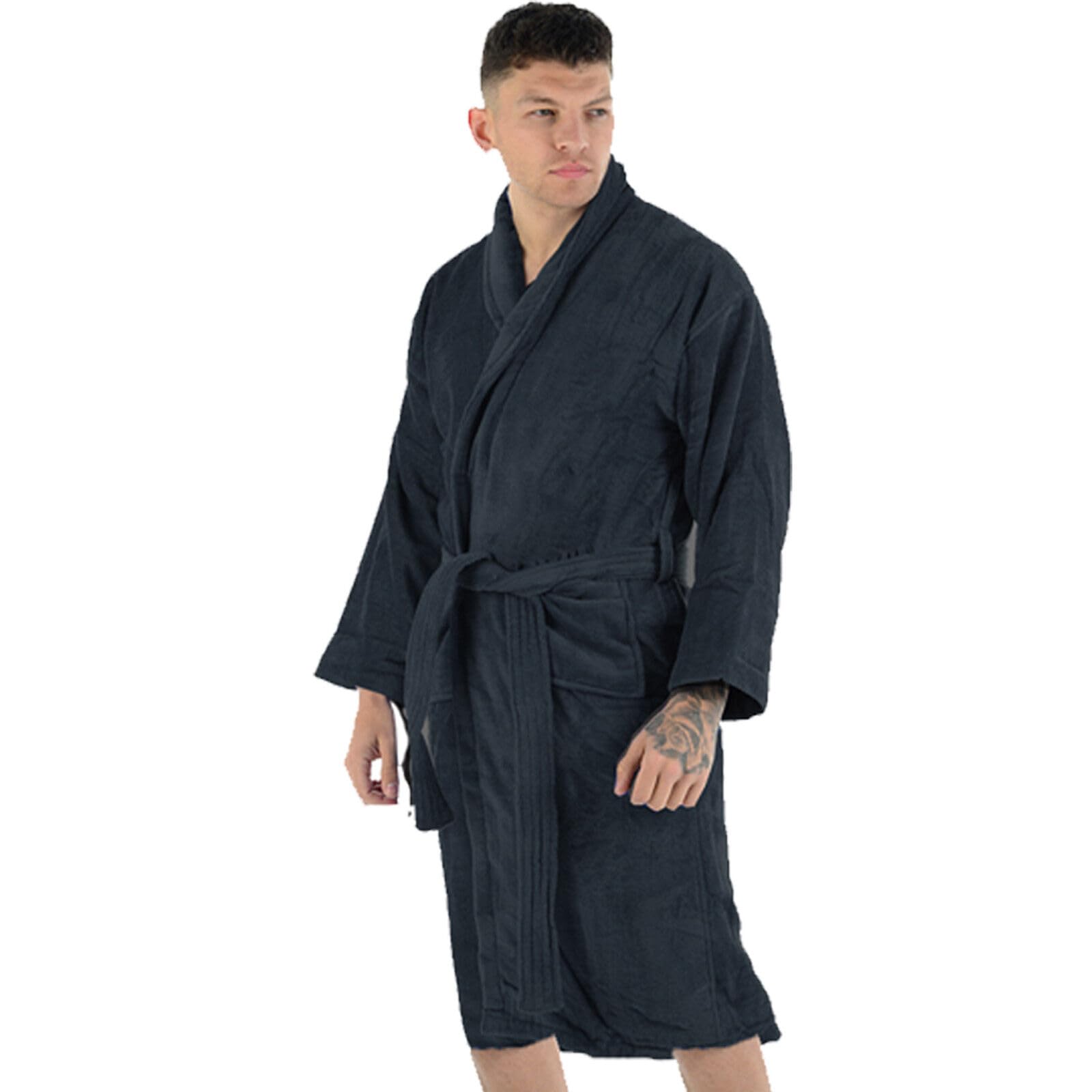 MyShoeStore Egyptian Cotton Towelling Bathrobe with Shawl Collar, Deep Pockets and Belt, Black, L/XL
