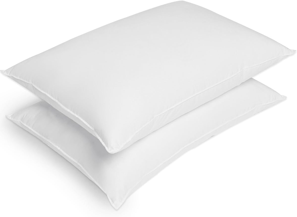 PEACE NEST Luxury Natural Down Pillows, Firm 600 Fill Power, Standard/Queen Size (2PACK)