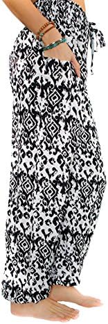 Pi Yoga Pants Women's Boutique Lounge and Bohemian Yoga Pants, Scrunched Bottom (Stretches from US size 0-12) - Onyx Lotus