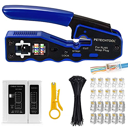 RJ45 Crimp Tool Allinone Crimping Tool Stripper Cutter for Pass Through Cat5 Cat6