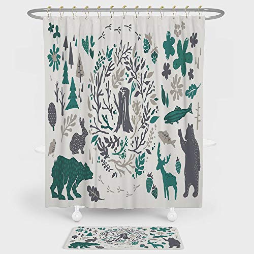 Iprint Cabin Decor Shower Curtain And Floor Mat Combination Set
