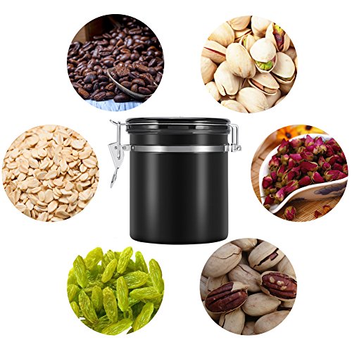 Coffee Container Airtight for Ground or Whole Beans Stainless Steel Vacuum Sealed Black Kitchen Storage Canister (16oz) - Thumbnail 6