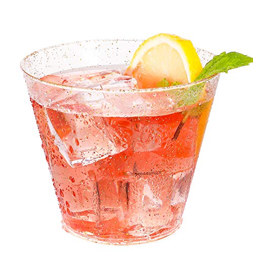 JOLLY CHEF 9OZ Gold Plastic Cups, Disposable Gold Glitter Plastic Cups