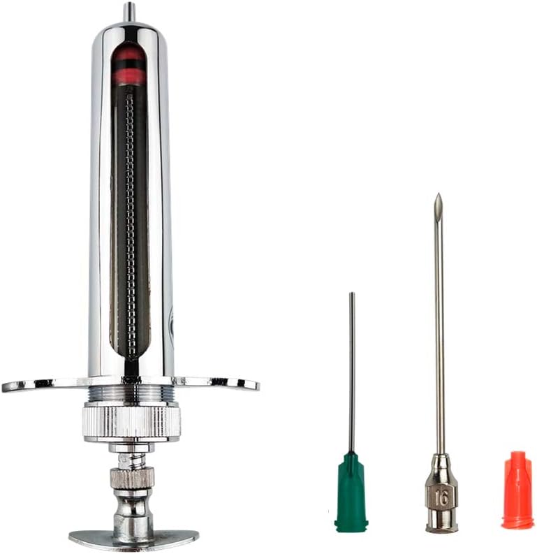 20ml Reusable Stainless Steel Dispensing Syringe Glass with 18g 1.5" Blunt Dispensing Needle and 16g Stainless Steel Dispensing Needle for Lab.Stainless Steel Syringe. Glass Syringe. (20ml)
