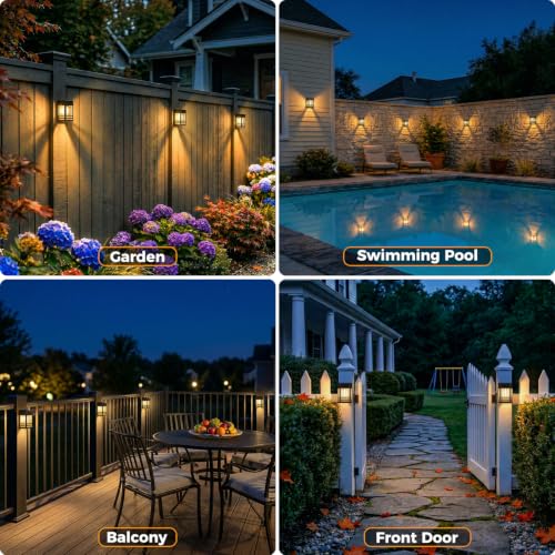 btfarm 4 Pack Solar Fence Lights Outdoor with 3 Brightness, Retro Wall Lights Solar Powered Edison LED Bulbs, Waterproof Post Wall Mount Lights for Deck Porch Garden Patio Backyard Decor, Warm White