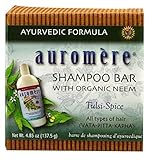 Auromere Shampoo Bar with Organic Neem Tulsi-Spice - 4.85 oz (2 - Month Shampoo Supply) - with FREE Mini Net Bath Sponge - This bar is equillvent to a 16 oz liquid shampoo