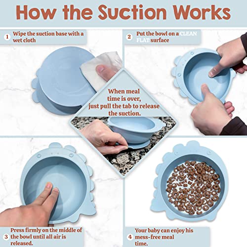 Baby Suction Plates Bowls & Spoon Utensils, Toddler Led Weaning Supplies, Self Feeding 6 Months, Silicone Plate Bib Set for 6+, Toddlers Eating Bowl, First Stage Dishes, Infant Babies Meals Dish