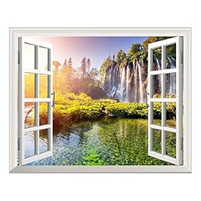 Removable Wall Sticker/Wall Mural - Wallfall and Clear Water Out of The Open Window Wall Decor - 24"x32"