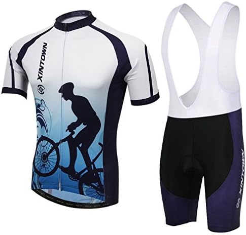 BESYL Unisex White Purple Sky-Blue Printed High-Performance Mesh Cycling Clothing Kit, Cycling Jerseys Short Sleeve and Bib Padded Shorts Suit for Bike, Biker, Bicycle, Riding