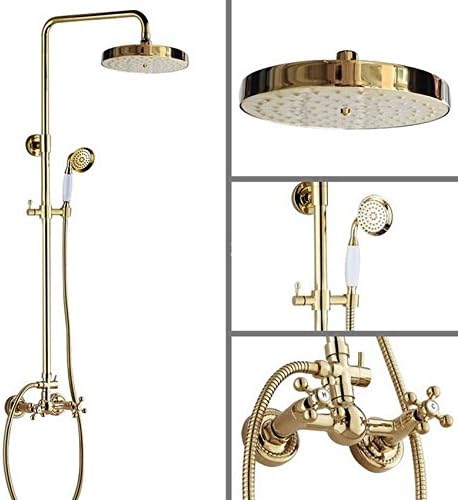 Two Cross Handles 7.7'' Bath Rain Shower System with the Shower Head & Hand shower Set Faucet Mixer Tap Gold Color Brass agf335,Yellow
