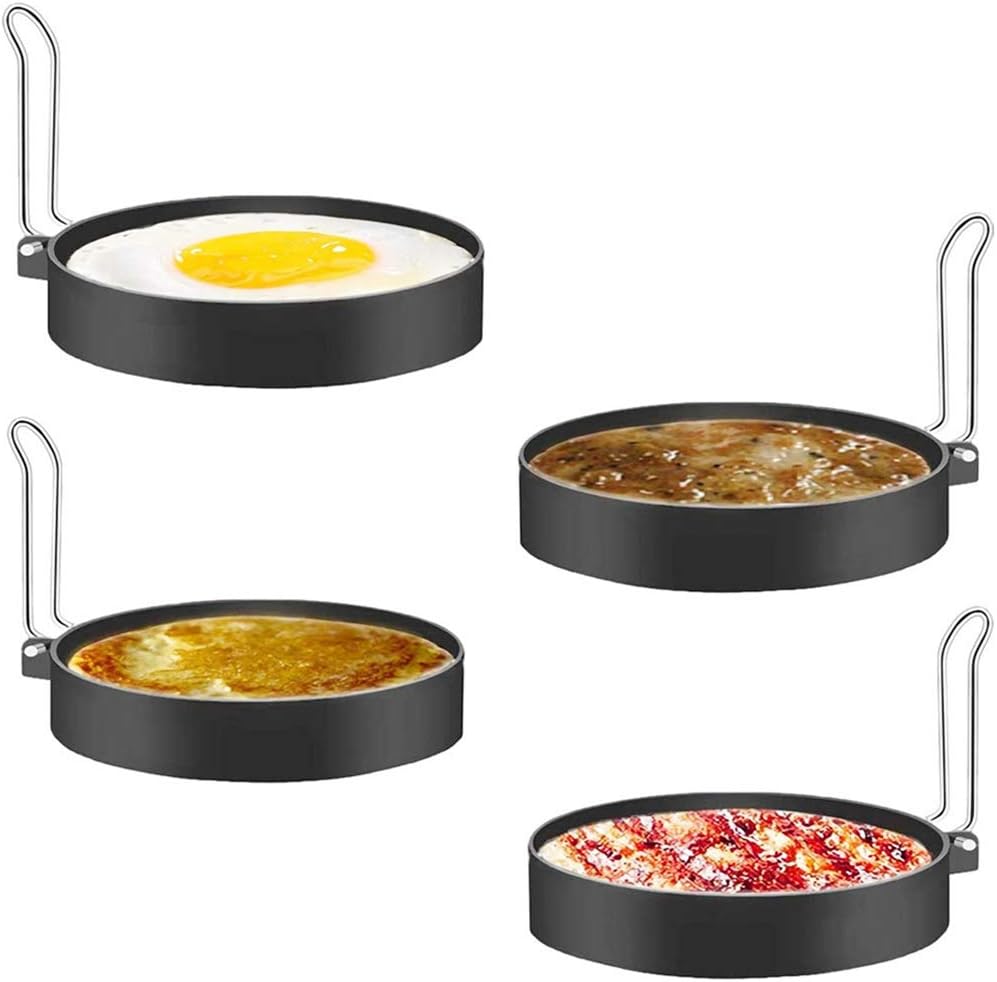 Non-Stick Egg Rings Stainless Steel Poachette Rings Egg Mold Mould Omelet 4pcs for Fried and Poached Eggs Crumpets