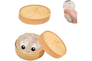 Glitter Dumpling Squishies Box, Glitter Dumplings Squishiest Toy with Steamer Box, Soft Squeeze Decompression Dough, Dumpling