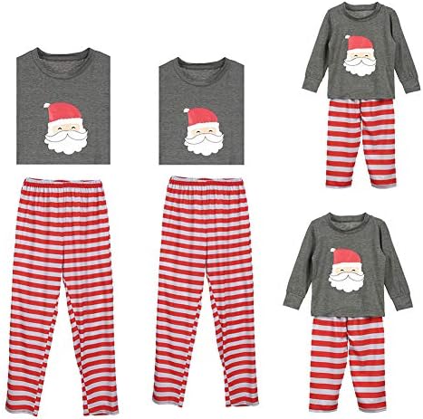 Christmas Family Matching Pajamas Set Men Women Boy Girl Kids Santa Long Sleeve Blouse +Striped Pants Holiday Pajama PJ Sets