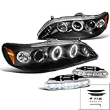 Accord Halo Projector Headlights Signal Black+LED Running Fog Lamps