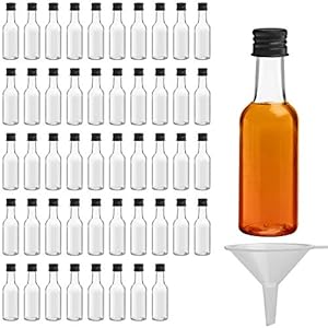 Belle Vous Mini Likeur Flesjes (48 pak) – Plastic 50ml Lege Alcohol Flesjes met Zwarte Schroef Dop en Vloeistof Trechter…