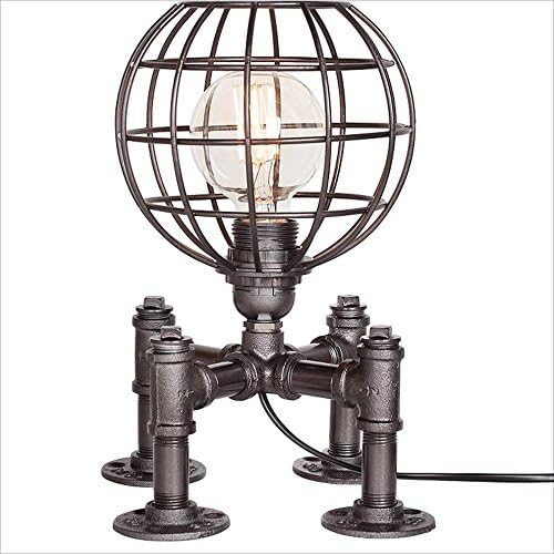 Steampunk retro industry adjustable soccer lamp country water pipe style bedside lamp Family research Lab bedroom Library hotel table lamp height 11.8 inches (Color : Silver black)