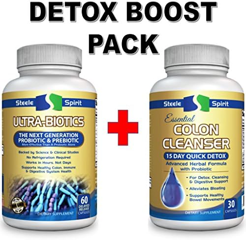 Probiotics & Prebiotics Probiotic Supplement - Powerful 2-in-1 Formula + Colon Cleanse - The Perfect Detox Boost Pack for Improving Digestive & Immune Health for Men & Women - by Steele Spirit