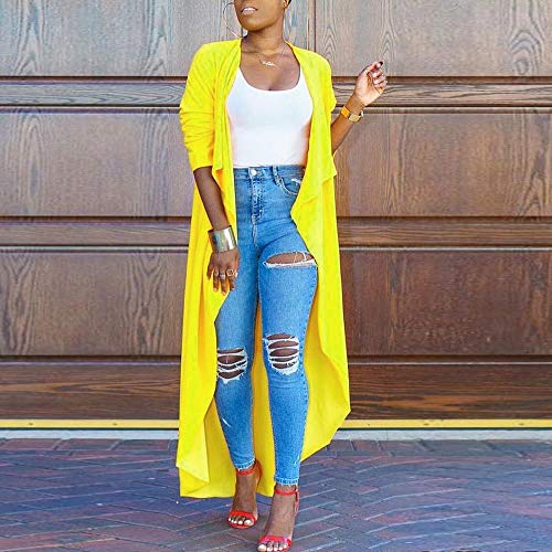 HTDBKDBK Kimono Cardigan for Women Fashion Solid Shawl Kimono Cardigan Top Long Cover Up Blouse Beachwear Yellow