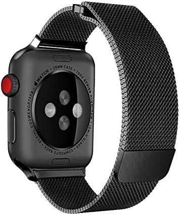 Walcase for Apple Watch Band 42mm, Fully Magnetic Clasp Mesh Milanese Loop Stainless Steel iWatch Band for Apple Watch Series 3 2 1 Sport and Edition(Black)