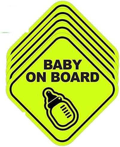 Kickfire 5 Pack Baby on Board - Static Cling Safety - Stickers for Car Accessories - No Glue or Residue | Big Bold Neon Green | Perfect Parent Pack Newborn Essentials Must Have (5 Pack)