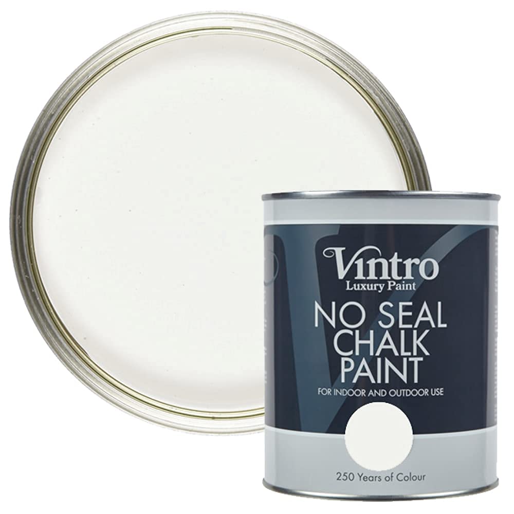 Vintro | White | No Seal Chalk Paint | Interior & Exterior Use | Furniture | Walls | Wood | Metal | 1 Litre (Crystal - White)