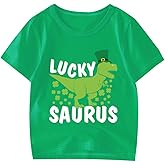 Kids St Patricks Day Shirt Boys Girls Irish Shamrock Clover Lucky Dinosaur Graphic Tees Toddler Short Sleeve T-Shirt Top