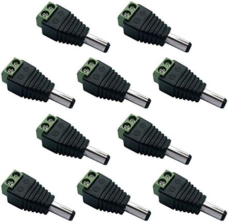 LMID LED Connector Male DC Jack 5.5MM*2.1MM DC Socket Power Adapter Terminal Block Connector for LED Strip Light/CCTV Camera (10PCS Male DC Jack)