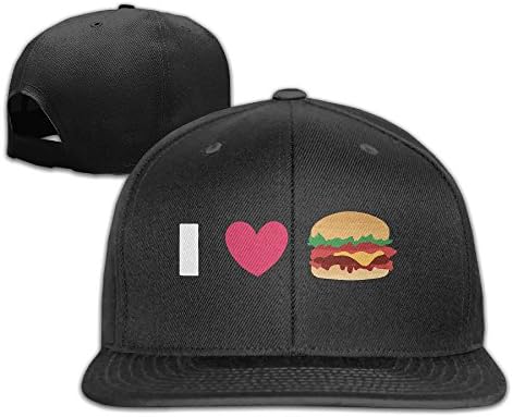 I Love Burger Flat Brim Baseball Hat Black