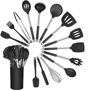 Vicloon Keukenhulpset, 15-delig keukengerei van siliconen en roestvrij staal, hittebestendig keukengerei, met anti…