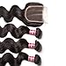 Unice Hair 3 Way Part 1pc 4x4 Lace Closure with Virgin Brazilian Human Hair 3 Bundles Weaves 4pcs Lot Body Wave Natural Color (14 16 18+12inches)