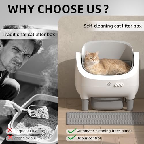 Citylife Automatic Cat Litter Box with APP Control, Extra Large Self Cleaning Litter Box for Multiple Cats, Open-Top Odor-Free Electric Kitty Litter Boxes，White XX-Large