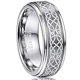 VAKKI Men's 8mm Laser Celtic Knot Brushed Tungsten Carbide Wedding Band Rings Polished Step Edge Size 6-14