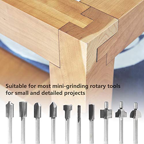 Saiper 10pcs HSS Carpentry Router Bits 1/8 Inch(3mm) Shank Engraving Bits Fit for Dremel Foredom Rotary Tools Set for Edge Grooving Wood Deburring Engraving and Milling - Thumbnail 6