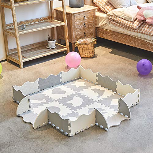 SUPERJARE 25 Pieces Baby Play Mat, Thick Interlocking Foam Floor Tiles with 9 Patterns, Non Toxic Crawling Mat for Playroom & Nursery, Neutral Color for Infants, Baby & Toddler