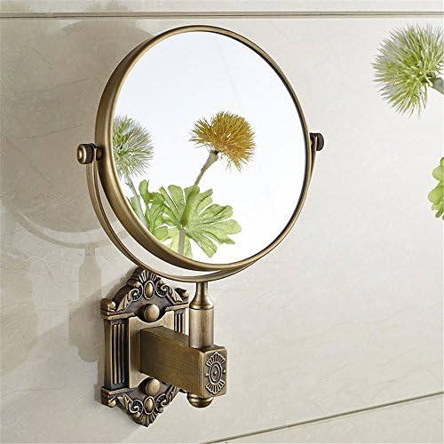 GF Wood Bath Mirrors Antique Brass 3 X Magnifying Mirror 6 Inch Round Wall Mirror 2 Face Makeup Cosmetic Mirror Bathroom Mirror,Antique Brass